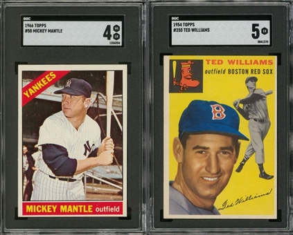 1954 and 1966 Topps Hall of Famers SGC-Graded Pair (2 Different) Including Mantle and Williams